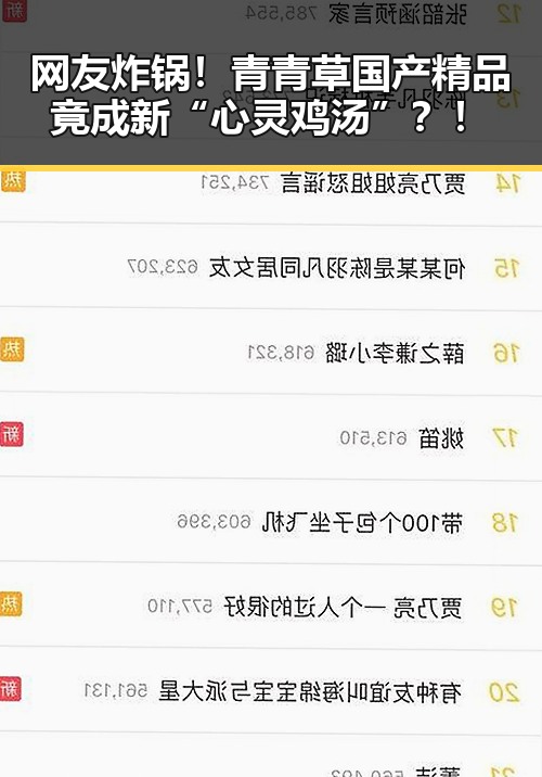 网友炸锅！青青草国产精品竟成新“心灵鸡汤”？！